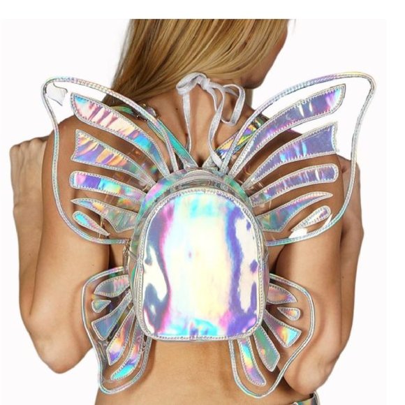 Handbags - Holographic Silver Rainbow Butterfly Backpack